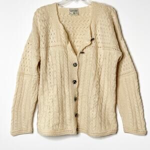 Connemara Knit Wear Cream Color Cable Knit Wool Sweater Ireland Med